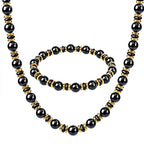 Gemstone Beaded Necklace for Women, Trendy 18K Gold Plated Hematite Natural Stone Bead Choker, Boho Handmade Summer Beach Necklaces for Women Everyday Western Jewelry Gifts - color: 02-black
