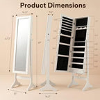 Antok Full Length Jewelry Cabinet with Mirror & Large Storage - 61" Standing Lockable Armoire Organizer, Floor to Ceiling Model for Bedroom or Dressing Room, White