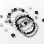 Vinswet 4pcs Beaded Bracelets for Women,Natural Healing Crystal Gemstones Bracelet,Anxiety Stress Relief Bracelet Handmade purple Jewelry Gifts for Women - color: Map stone&Black agate&White turquoise