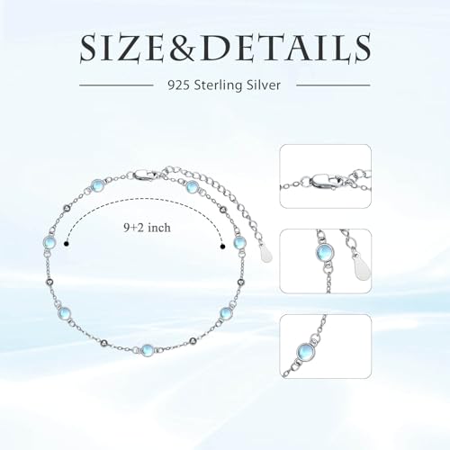 HPQQ Anklet Bracelet for Women 925 Sterling Silver Natural Stone Chain Bead Ankle Bracelet Beach Summer Fine Jewelry Mothers Day Birthday Gifts for Women Mom Wife - color: Anklet-9"-11"-Moonstone