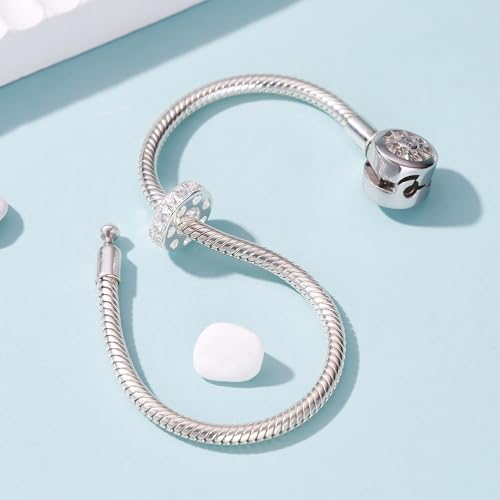925 Sterling Silver Spacer Charm Bead with Clear CZ for Pandora Charms Bracelets - color: Clear Heart