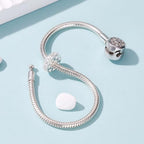 925 Sterling Silver Spacer Charm Bead with Clear CZ for Pandora Charms Bracelets - color: Clear Heart