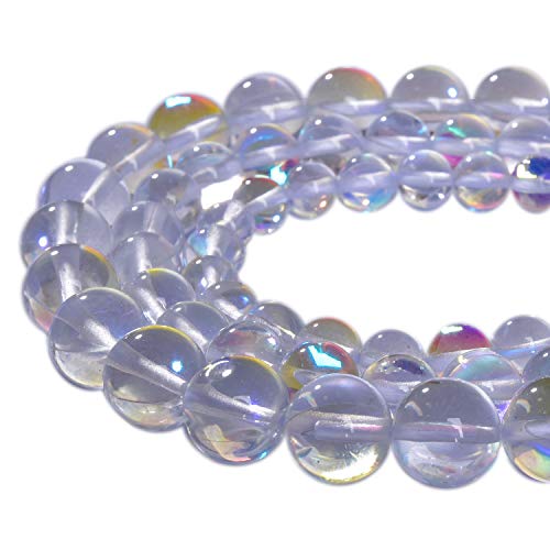60PCS 6mm White Angel Aura Round Gemstones Polished Mermaid Aura Moonstone Beads Smooth Stone Loose Beads Crystal Quartz for DIY Jewelry Making 1 Strand 15” - color: White, size: 6mm