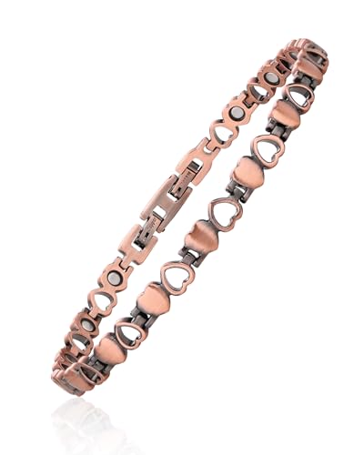 99.99% Pure Copper Magnetic Bracelet for Women, Heart Wire Design Adjustable Jewelry with 3800 Gauss Magnets, Elegant Gift Box - color: Copper Heart