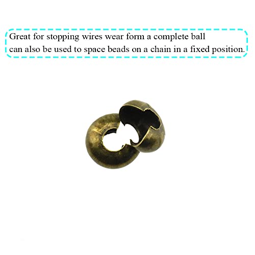 Crimp Bead Knot Covers 5mm Outer Dia Half Round Open Form a Ball Easy to Position Two Sides Keep Flush Close Neatly Evenly Stop Wire Wear No Irritate for Jewelry Craft Bronze Copper 100pcs - size: 5mm-Bronze-100Pcs