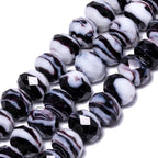 7.5×10mm 50pcs Black White Faceted Lampwork Glass Beads for Jewelry Making, Flat Round Handmade Murano Beads for Bracelets, Crafts, Friendship Bracelet Kit, Rosary Making - color: Black White
