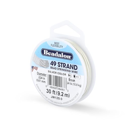 Beadalon 49 Strand Bead Stringing Wire, .024 in / 0.61 mm, Silver Color, 30 ft / 9.2 m - color: Silver Color, style: .024 in / 0.61 mm, 30 ft / 9.2 m