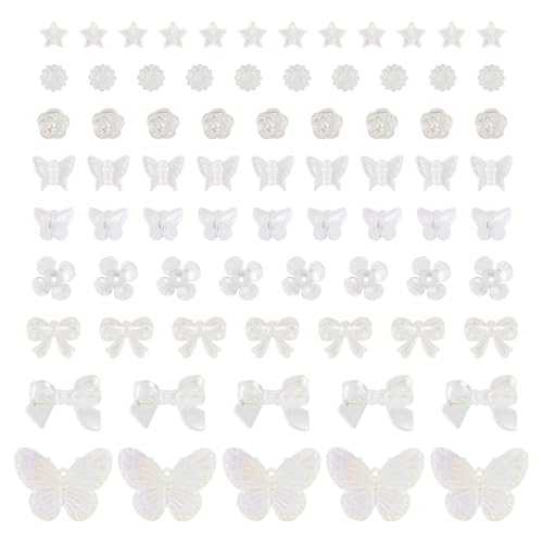 Cheriswelry DIY Bracelet Beads Pendants Kit - Mixed Transparent White Flower Butterfly Star Bowknot Loose Spacer Resin Beads - 30gs, 4-23.5mm, Clear AB Color - color: Clear AB