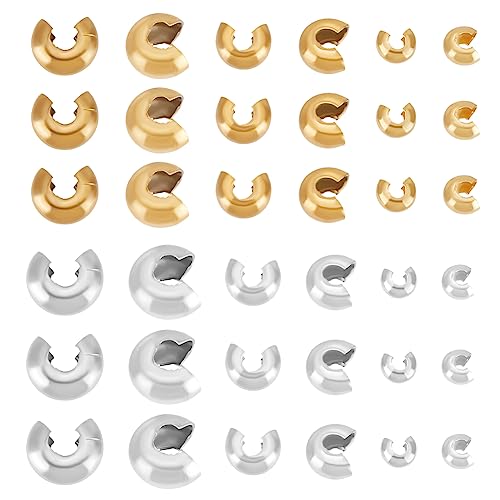 UNICRAFTALE 120pcs 2 Colors 6 Styles 304 Stainless Steel Metal Half Rondelle Spacer Caps Crimping Beads for Jewelry Making Crafts - size: 3.5-6.5 mmDia