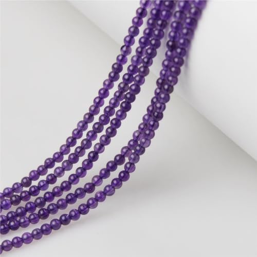 MJDCB 225pcs Natural Small Stone Beads 3mm Amethyst Round Smooth Loose Gemstone Bead for Jewelry Making Bracelets Earrings Necklaces Accessories - color: Amethyst