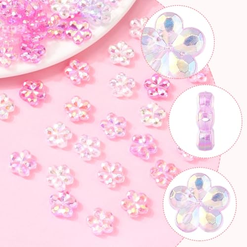 216Pcs Cute Flower Acrylic Beads for Jewelry Making AB Colorful Transparent Spacer Beads for Bracelets Necklace Earrings Making DIY Crafts Gift - color: Flower1-216 pcs