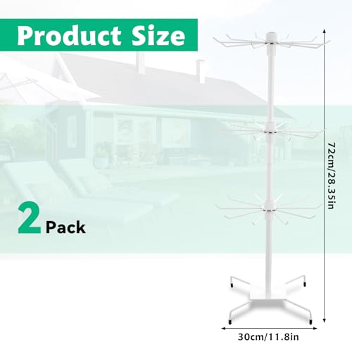 Lemecima 2 Pcs Rotating Jewelry Display Rack with Hooks Metal Earrings Display Stand for Selling Necklace (White, 3 Tires)