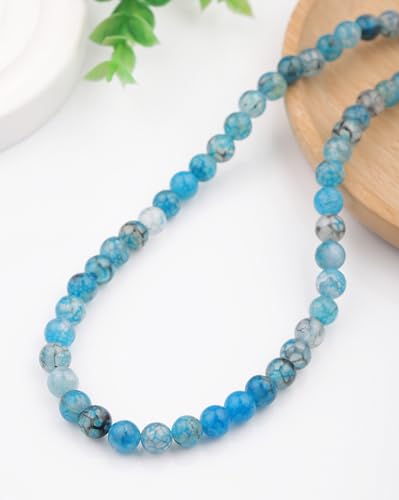 Natural Stone Beads 8mm Polished Round Smooth Gemstone Beads for Jewelry Making Supplies 15 Inch(45 Beads) (Blue-Black Dragon Pattern) - color: Blue-black dragon pattern-45pcs