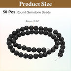 HARFINGTON 50pcs Natural Stone Beads 6mm Black Volcanic Round Gemstone Stone Loose Beading Real Genuine Smooth Balls Bead for Jewelry Making Bracelets Necklace Earrings DIY - color: Black Volcanic Stone, size: 6mm