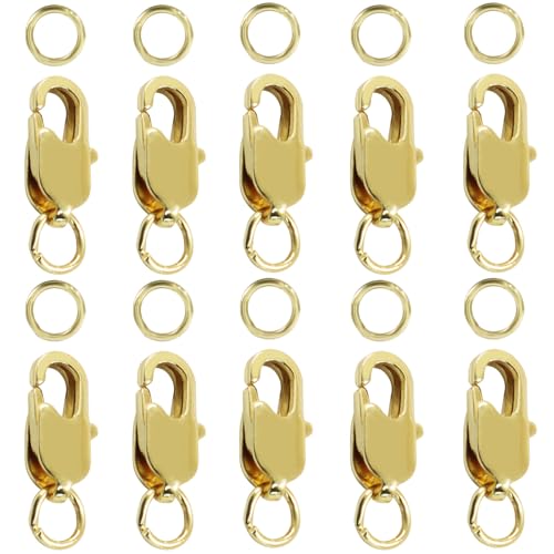 10Pcs Lobster Claw Clasp with Jump Ring, 18K Gold Jewelry Clasps for Necklace, Bracelets(Gold) - color: gold, size: 10