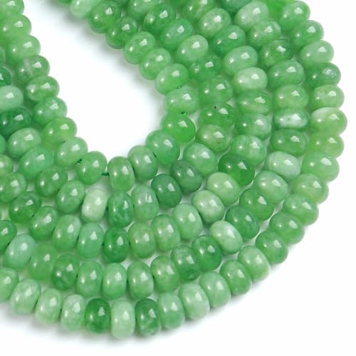 76pcs 5x8mm Natural Stone Grass Green Jade Rondelle Spacer Loose Beads Abacus Disk Stone Round Loose Gemstone Beads for Jewelry Making DIY Bracelet Necklace - color: Grass Green Stone Abacus Disk