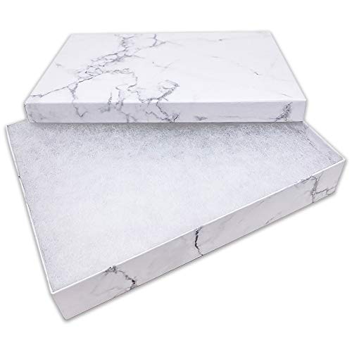 TheDisplayGuys - 25-Pack #75 Cotton Filled Cardboard Paper Jewelry Boxes Gift Case - Marble White (7.1" x 5.2" x 1.3") - for Shipping or Storage - size: 1 Count (Pack of 25), style: 7.1" x 5.2" x 1.3" (#75)