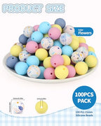 100 Pcs 15mm Silicone Beads for Keychain Making, Flowers Silicone Beads Bulk Round for Bracelets Pens Crafts Jewelry Making (Flowers) - color: Flowers