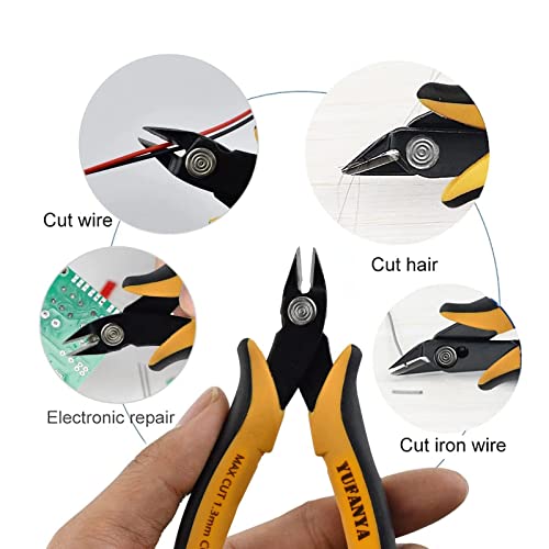 YUFANYA 5PCS Flush Cutters,Wire Cutters for Side Cut,Nut Cut with Softy Anti-Slip Handle and Internal Spring Wire Clippers,Heat Treated Carbon Steel Made Snippers(Yellow& Black), 5Pack - size: 5 Pack