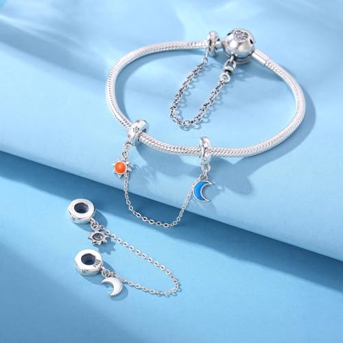 Spacer Stopper Beads for Bracelets & Necklaces, 925 Sterling Silver Beads | Smooth & Pave Cubic Zirconia (White, Blue, 18K Gold Plated) | Anti-Slide Separator Charms S925 Women Jewelry - color: Sun and Moon-Bead Charms