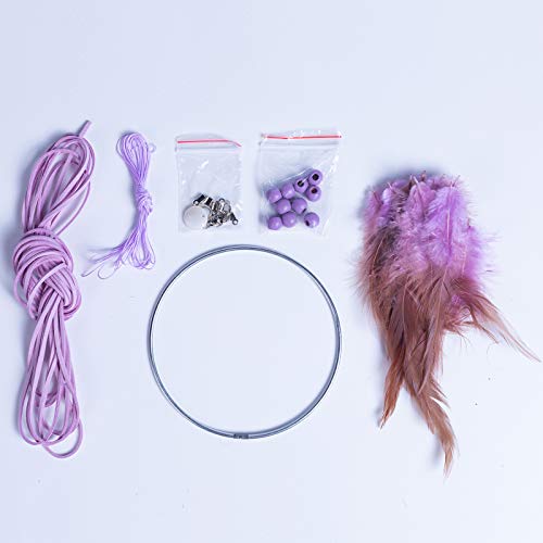 DIY Dream Catcher Beginner Kit, Making Dream Catcher Supplies Include Metal Hoop, Feathers, Faux Suede Cord, Thread, Wood Beads (Lilac) - color: Lilac