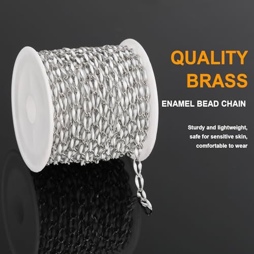 KYUNHOO 4 Meters White Oil Drip Lip Chain Link Silver Jewelry Chains for Making Jewelry Thin Craft Chain Roll with Lobster Clasps Jump Rings Supply Jewelry Making Findings - color: Silver White