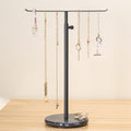 Black Necklace Holder Jewelry Organizer Stand – Adjustable Height T‑Bar Jewelry Display with Dark Gray Marble Base, Necklace & Bracelet Holder, Countertop Jewelry Rack - color: Black