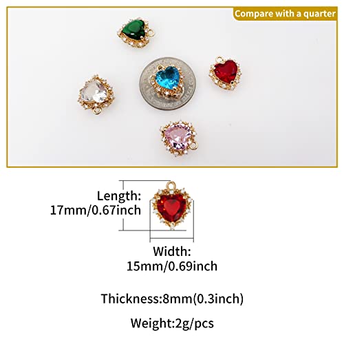 Crystal Zirconia Gold Plated Brass Charms for Jewelry Making Bracelet Necklace Earring Pendant Craft Supplies DIY Accessories - color: HeartA-Mix-5Pcs