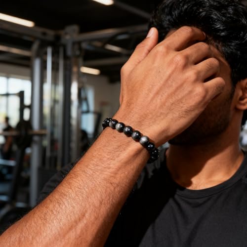 Handmade 8mm Beaded Bracelets For Men Protection Bracelet For Women Chakra Feng Shui Stretchy Handmade Lucky Money Stretchy Crystal Bracelets Best Gifts - color: Simulated Slivery Black Obsidian