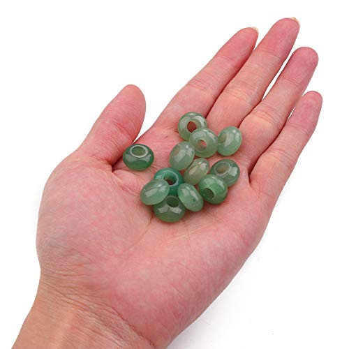 BEADIA Natural Green Aventurine Rondelle Stone with Large Hole (5.5mm) Loose Semi Gemstone Beads for Jewelry Making 14mmx7.5mm 12pcs - color: Green Aventurine, size: 14mm x 7.5mm