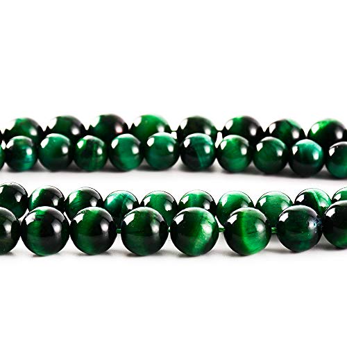 RayLineDo® 40Pcs 10mm Natural Green Tiger Eye Stone Round Beads Loose Beads Wholesale for Jewelry Making - color: Green Tiger Eye, size: 10mm