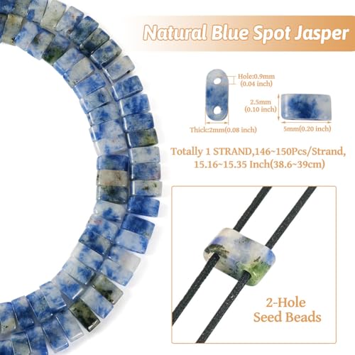 1Strand 2 Hole Natural Blue Spot Jasper Beads Natural Stone Tila Beads Gemstone Connector Beads for DIY Multi-Strand Necklace Bracelet Jewelry Making - color: Natural Blue Spot Jasper