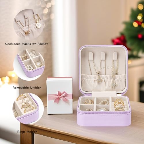Vlando Small Faux Leather Travel Jewelry Box Organizer Display Storage Case for Rings Earrings Necklace, Purple - color: Purple