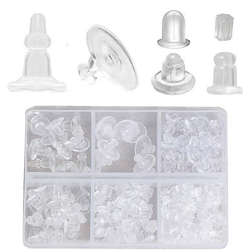 290pcs Silicon Earring Backs for Studs, Full Cover Earring Backs, 6 Styles Clear Hypoallergenic Rubber Earrings Safety Back Stopper Replacement Kit (Mixed Styles) - color: 6 Mixed Styles
