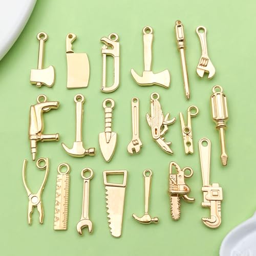 80pcs KC Golden Father's Day Series New Tools Hammer, Wrench, Saw, Screwdriver Pendant Jewelry Making DIY Keychain Earrings Pendant Various Design Charms for Jewelry Making Bracelets Necklace (SN902) - color: SN902