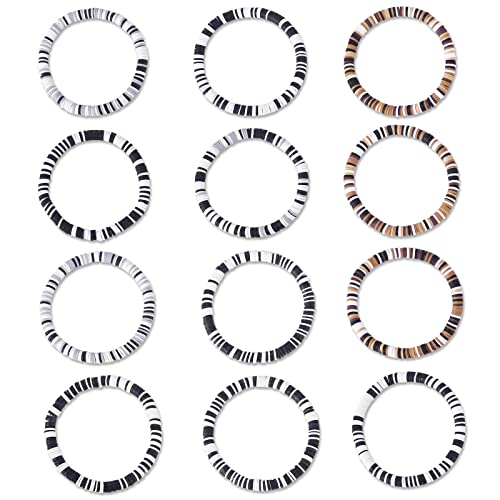 Ornaland Heishi Surfer Bracelets Set Polymer Clay Heishi Beads Stretch Bracelets Multi-Layer Stackable Friendship Bracelets Bohemia Summer Beach Jewelry for Women - color: Black