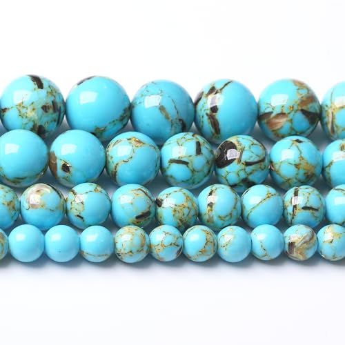 Blue Shell Turquoise Stone Beads for Jewelry Making Gemstone Round Crystal Bracelet Necklace 1 Strand 15.5inch 60PCS 6MM - color: Blue Shell Turquoise, size: 6MM