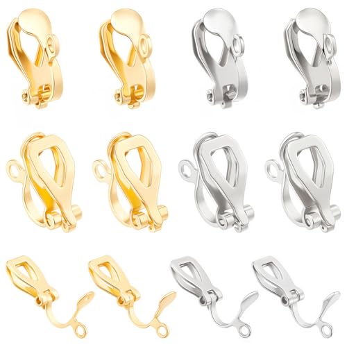SUNNYCLUE 1 Box 40Pcs 2 Colors Clip-on Earring Converters Stainless Steel Clip on Earrings Components Gold Silver Dangle Ear Findings for Women Adult Jewelry Making DIY Crafts Supply - color: 40pcs 2 Colors Stainless Steel Clip-on Earring Converters