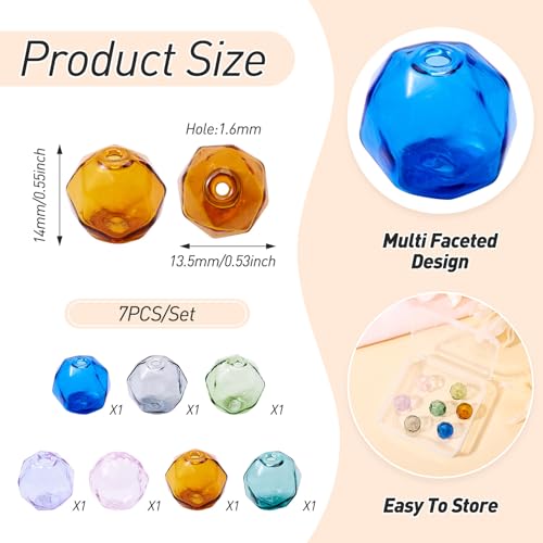 FASHEWELRY 7Pcs Transparent Round Hollow Glass Beads 13mm Crystal Glass Globe Fishing Beads 7 Colors Empty Wish Ball Bead for Wind Chimes Craft Necklace Jewelry Making - color: 7 Colors Round