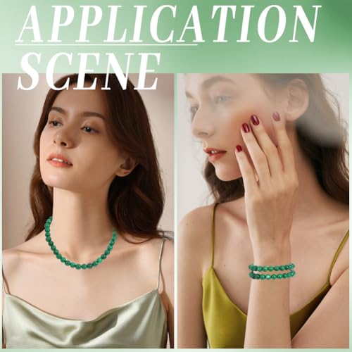 1 Box 94-98PCS 8MM Natural Green Jade Gemstone Round Beads with Elastic Thread Stone Energy Power Crystal Chakra Patrick Polished Bead for Jewelry Making Necklace Bracelet DIY Craft Supply