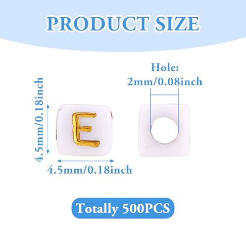 FASHEWELRY 500Pcs White Golden Letter Beads 4.5mm Square Alphabet Beads Acrylic Cube Letter E Beads for Friendship Bracelet Necklace Keychains Jewelry Making - color: Letter E