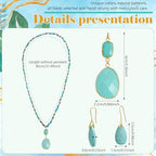 2 Pcs Boho Lapis Lazuli Jewelry Set for Women - Handmade Natural Stone Beaded Long Necklace with Oval Lapis Lazuli Pendant & Trapezoid Lapis Lazuli Earrings | Vintage Elegance | Ideal Gift for Her - style: Turquoise Pendant