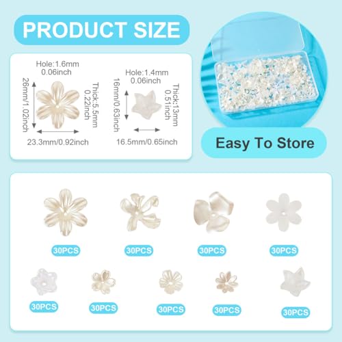 Beadthoven 270Pcs Acrylic Flower Imitation Pearl Beads Sakura Cherry Blossom Flower Bead End Caps Multi-Petal Floral Loose Spacer Bead Charms for Jewelry Making DIY Crafts Supplies, Creamy White - color: Imitation Pearl Flower-White