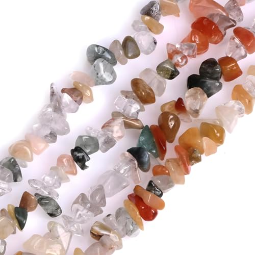 HAAMIIQII 5-8mm Natural Mixed Rutilated Quartz Chips Beads Genuine Real Irregular Freeform Chip Loose Gemstone Energy Healing Beads for Jewelry Making Strand 30 Inch - color: Mixed Rutilated Quartz