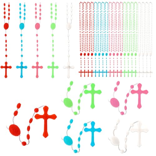 Plastic Rosary Beads Catholic Rosary Beads Bulk Assorted Colors Catholic Cross Rosaries Gifts for Kids Women - size: 60pcs