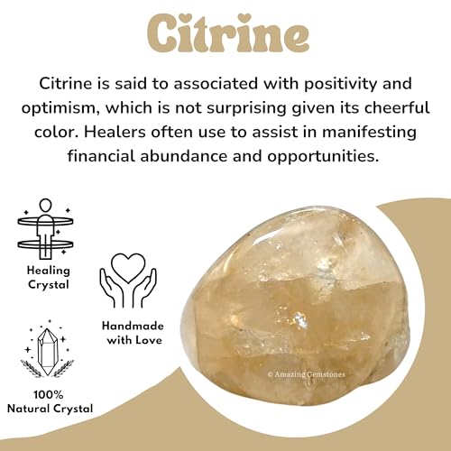 Amazing Gemstone Citrine Crystal Tumbled Stones Polished Rocks - Natural Gem Stones for Healing - DIY Crystals for Protection (1 Piece) - color: Citrine