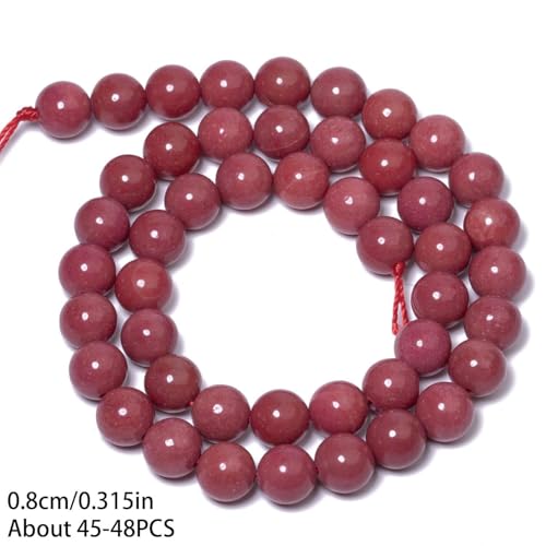 Stone Beads, 45pcs Rhodochrosite, 8mm Round Loose Beads for Jewelry Making, Bracelets, with Bag, String & Card - color: Rhodochrosite, size: 8mm