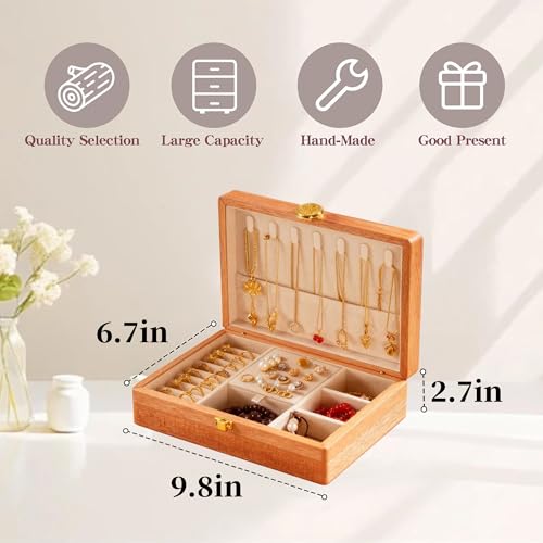 Travel Jewelry Case Small Wood Jewelry Organizer Jewelry Box for Women (Pine Wood Print C) - color: Pine Wood Print C
