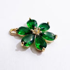 Crystal Zirconia Gold Plated Brass Charms for Jewelry Making Bracelet Necklace Earring Pendant Craft Supplies DIY Accessories - color: FlowerA-Green-6Pcs