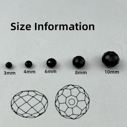 100pcs 8mm Crystal Glass Beads Faceted Rondelle Glass Spacer Beads for Bracelets Necklace Pendants Earrings Key Chains Jewelry Making(Black) - color: Black, size: 8mm